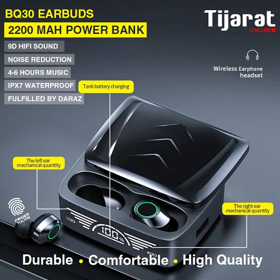BQ30 TWS Bluetooth Headset Wireless Earbuds Headphones Sweatproof TWS HD Stereo Fingerprint Touch Bluetooth 5.3 airdots Compatible with IOS