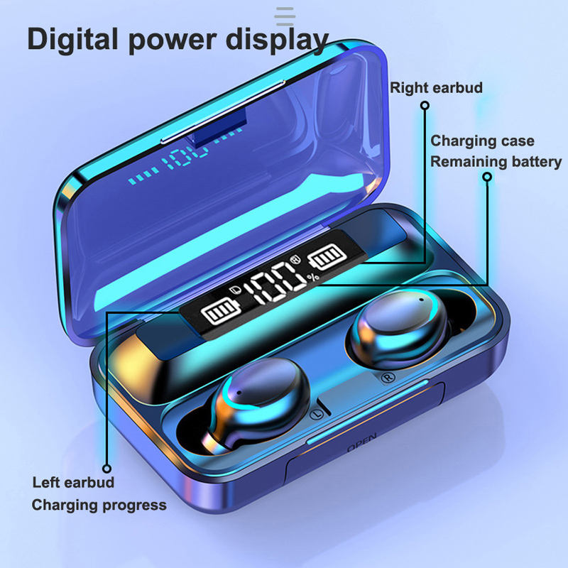 F9 Wireless Earbuds Non-Noise Cancelling TWS Earphones & Headphones with Digital LED Battery Display for Gaming