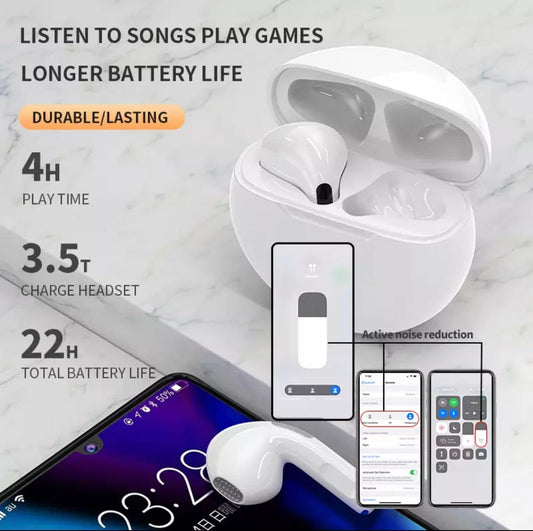 Pro6 Bluetooth Headphones Wireless Bluetooth Headset with Mic Earbuds Waterproof Noise Cancelling TWS Pro 6 Wireless Earphones