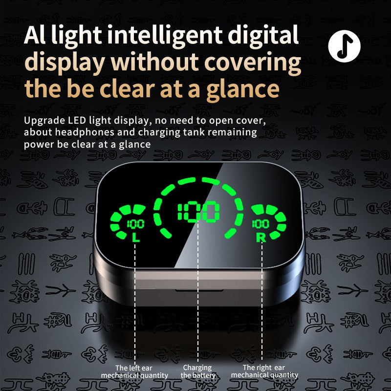 YD03 TWS Bluetooth 5.3 Earbuds HIFI Music Smart Touch Control LED Display Wireless Earphone with Charging Box-Blac